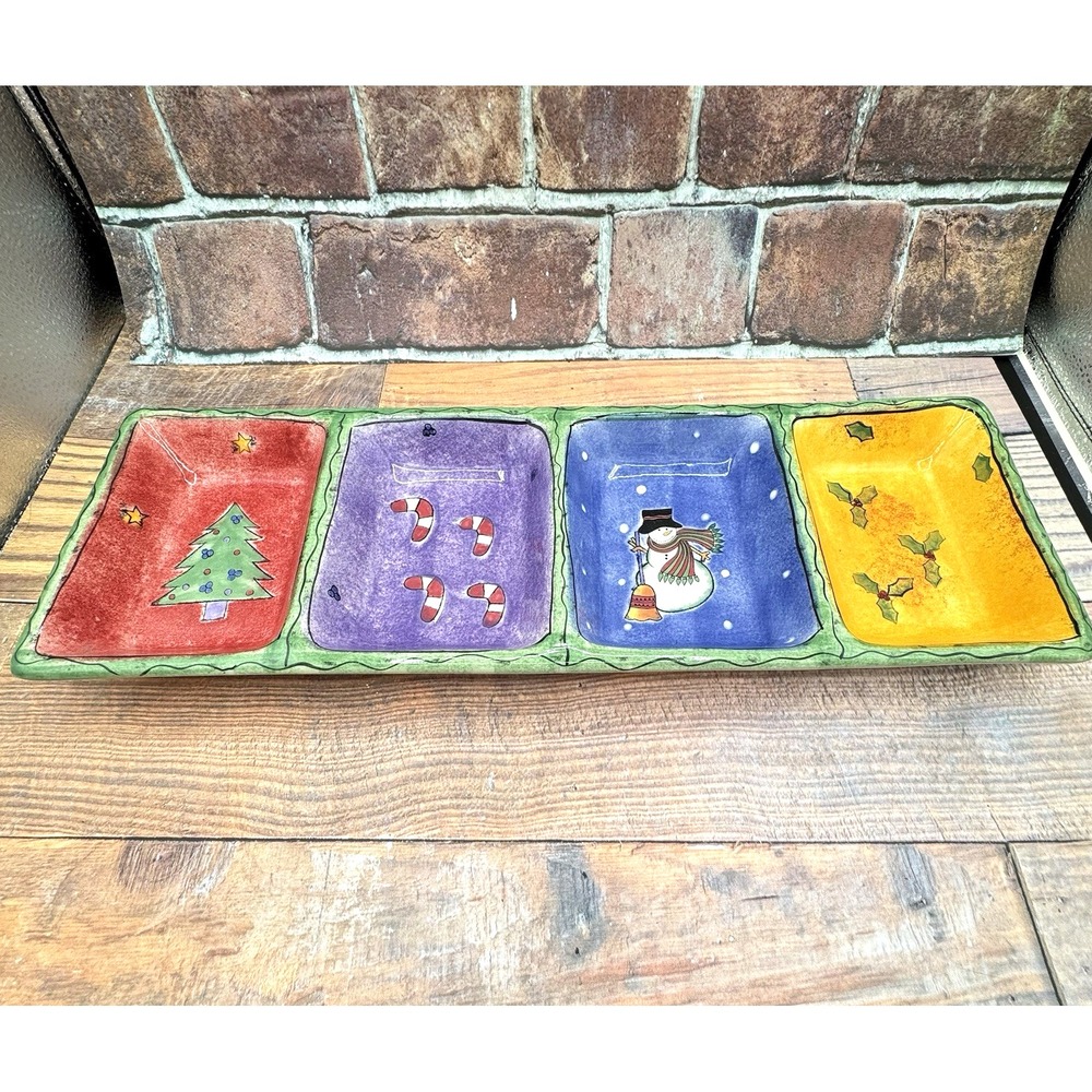 Sweet Shoppe Christmas 4 Part Relish Snack Serving Tray Sue Zipkin Sango Holiday